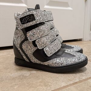 Women's Glitter High-Top Sneakers - Silver and Black